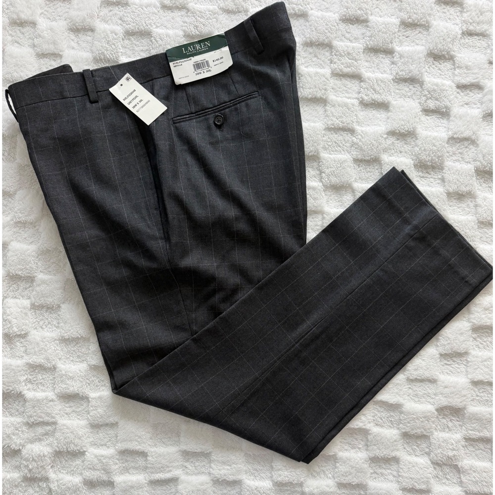Lauren Ralph Lauren Mens Neville Grey Pearl Plaid Wool Pants 38Wx30L NWT